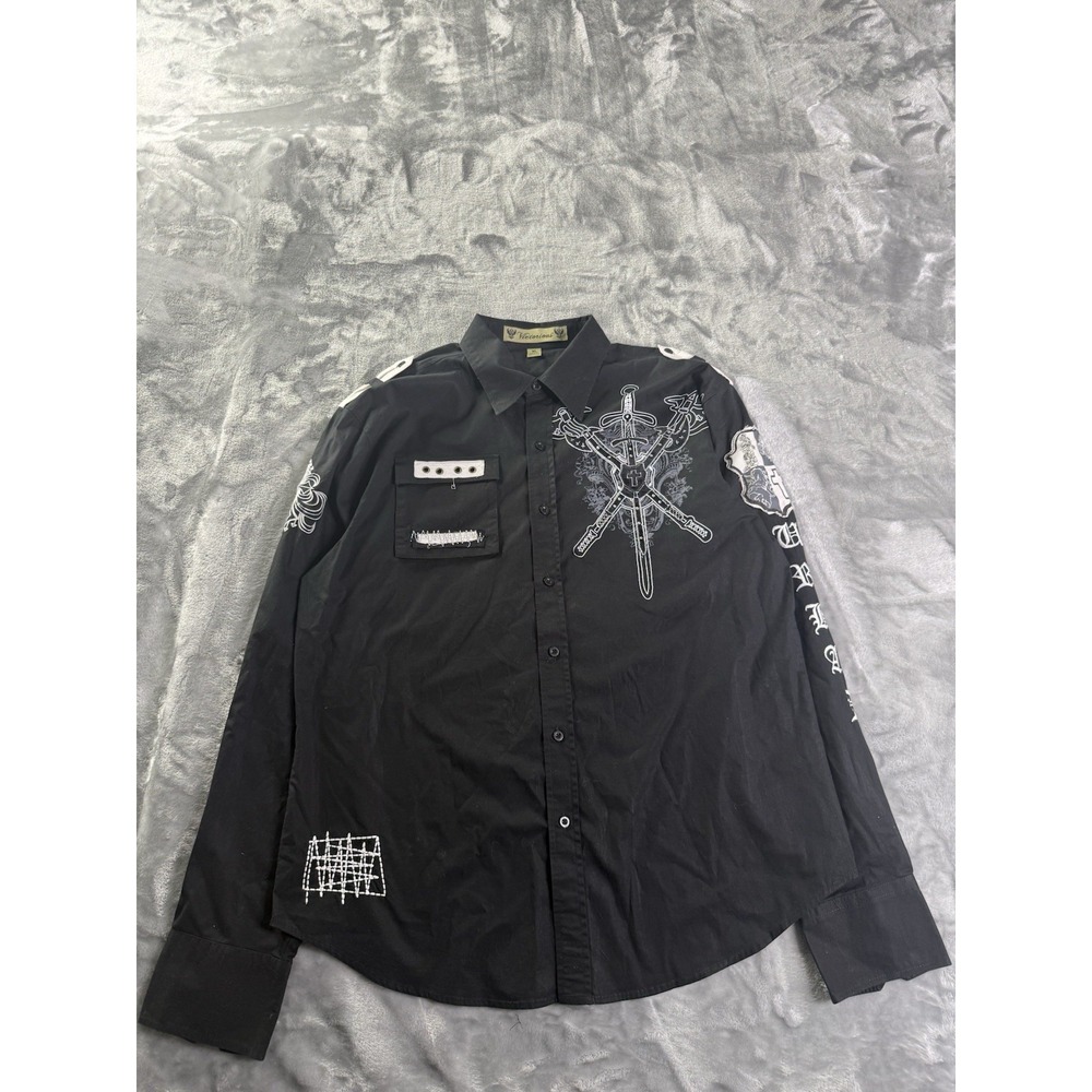 Vintage Victorious Embroidered Graphic Button Up Men's Shirt Size XL Grunge